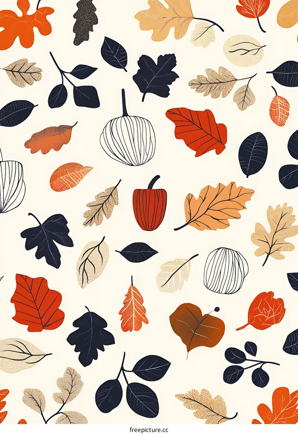 Autumn Leaves and Pumpkins Seamless Pattern