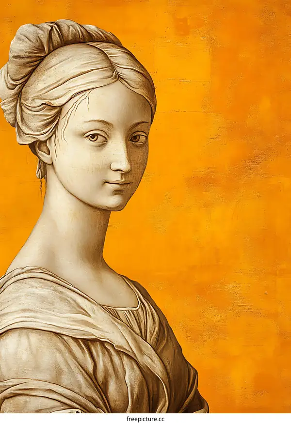 Painting of a Woman With Orange Background