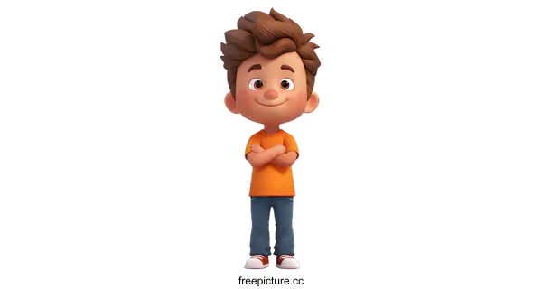 [Transparent Background PNG]Smiling Cartoon Boy with Arms Crossed