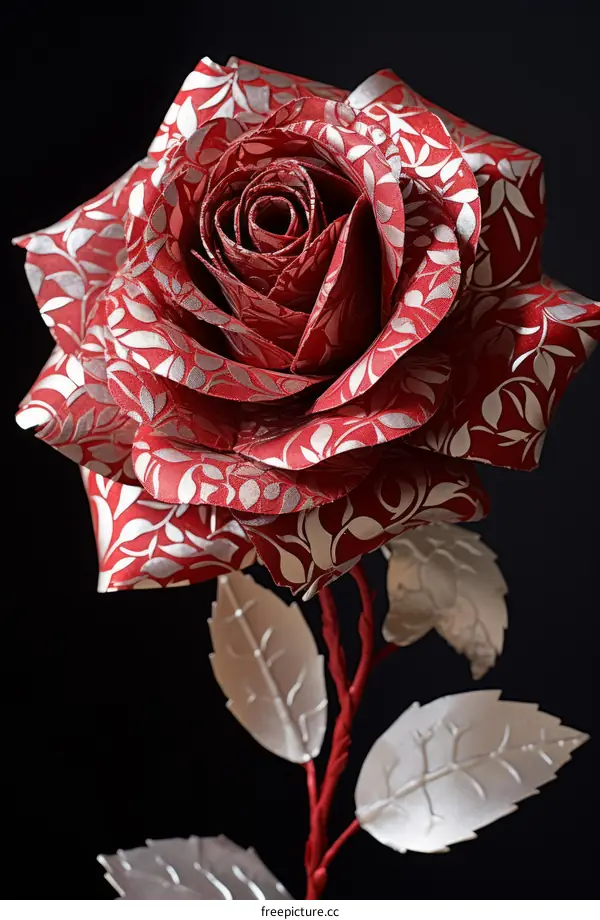Red rose with silver leaves