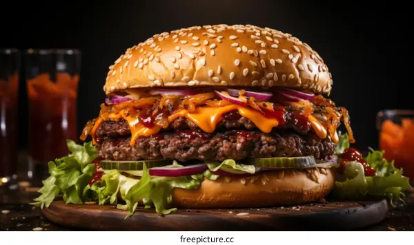 Delicious Cheeseburger with Caramelized Onions and Pickles