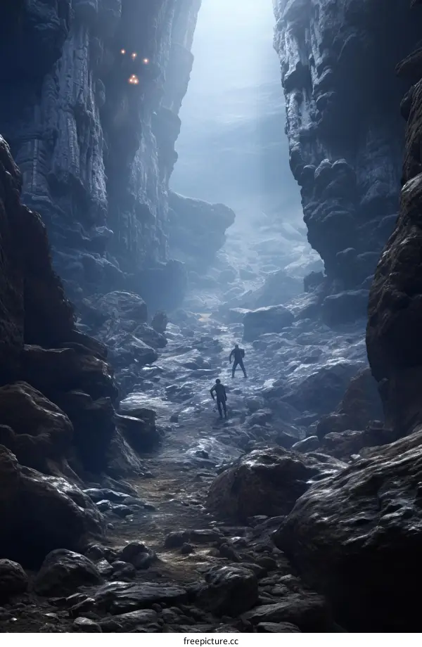 Two People Exploring a Mysterious Cave