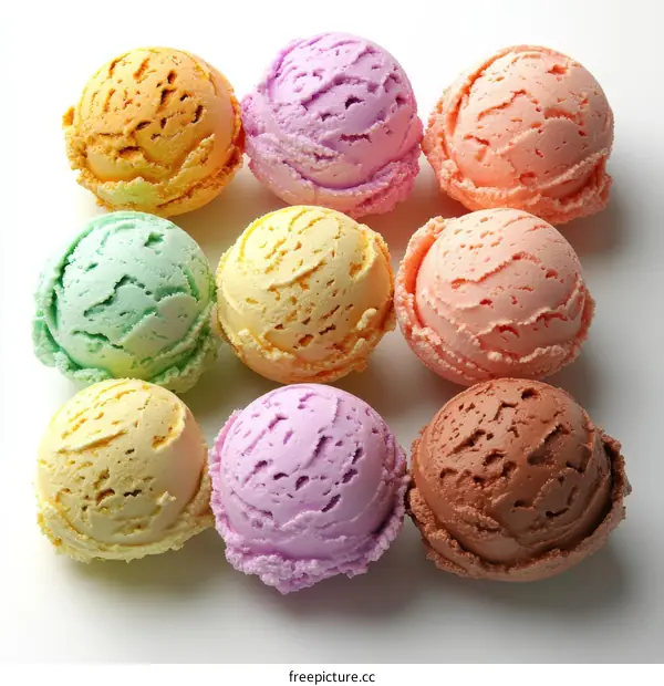Colorful Ice Cream Scoops on White Background