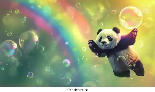 A Playful Panda Amidst Rainbow Hues