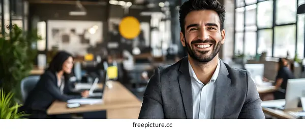 Smiling Businessman in Modern Office