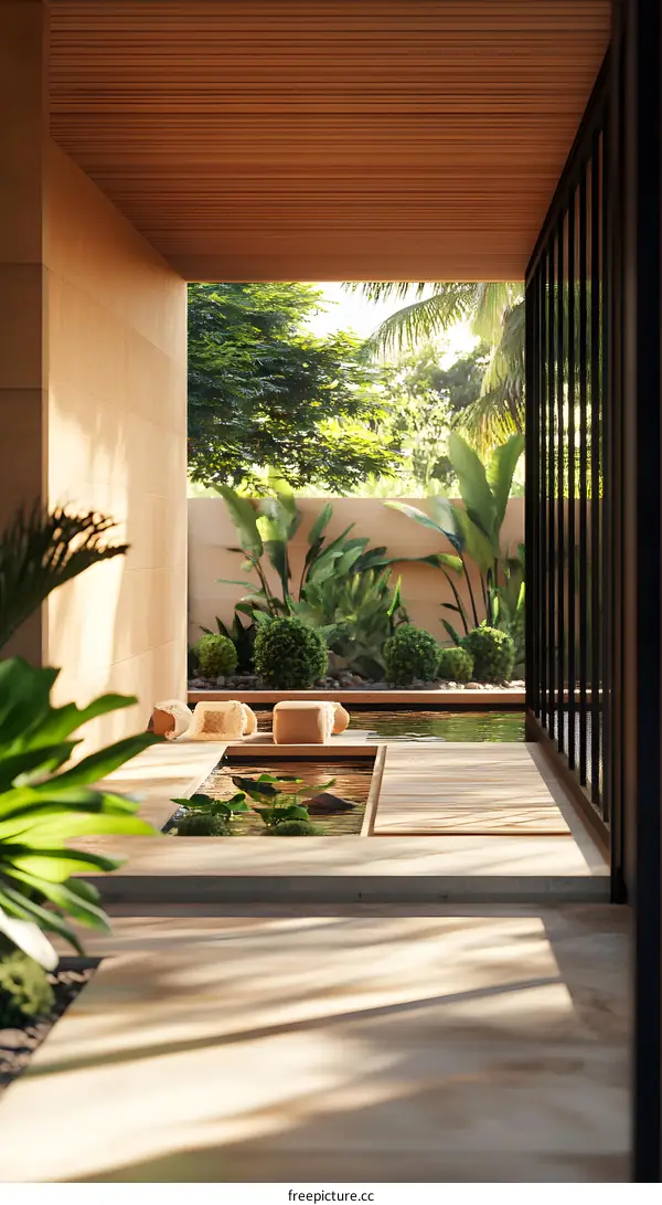 Minimalist Modern Patio Design with Small Water Feature