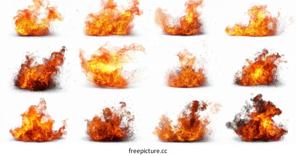 Collection of Fire Effects Isolated on White Background