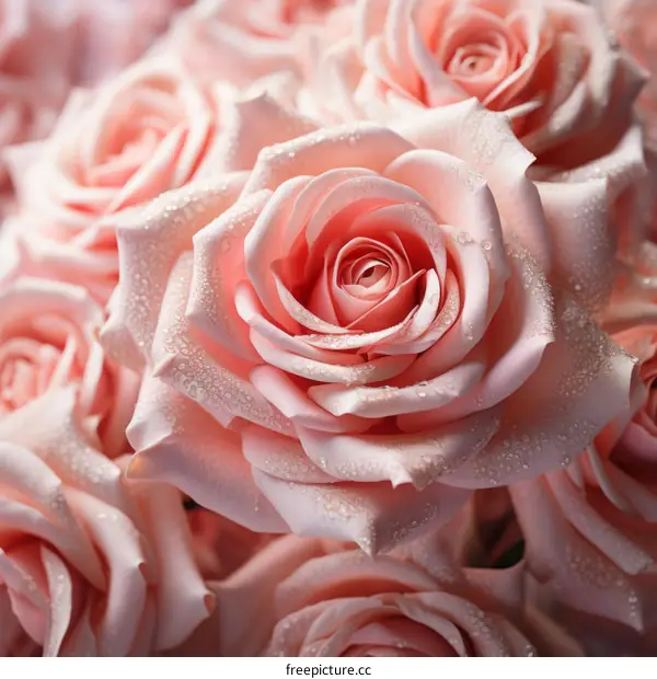 Light pink roses with water drops