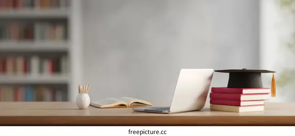 Modern Study Workspace with Books and Laptop