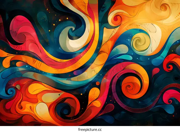 Colorful abstract painting with swirls and waves