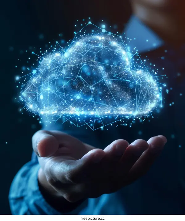 Businessman Holding a Luminescent Cloud of Data