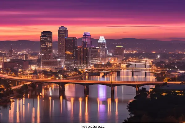 Night view of the city of Knoxville, Tennessee, USA