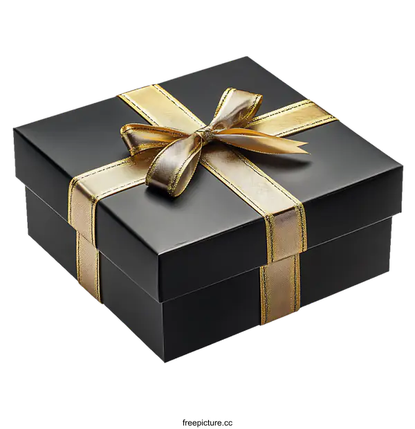 [Transparent Background PNG]Elegant Black Gift Box with Gold Ribbon