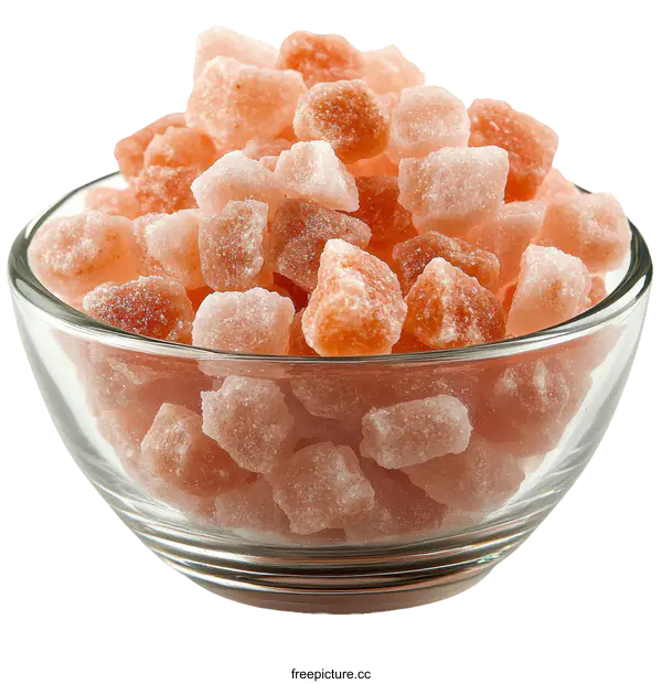 [Transparent Background PNG]Himalayan Pink Salt Crystals in Glass Bowl