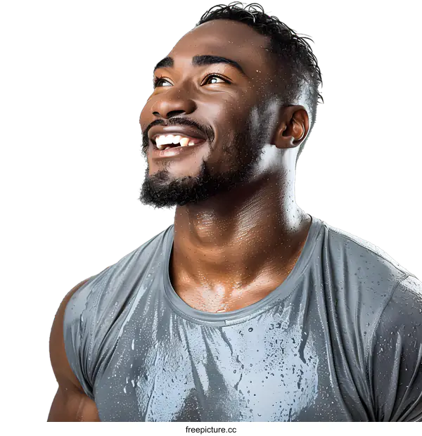 [Transparent Background PNG]Sweaty Man Smiling After Workout