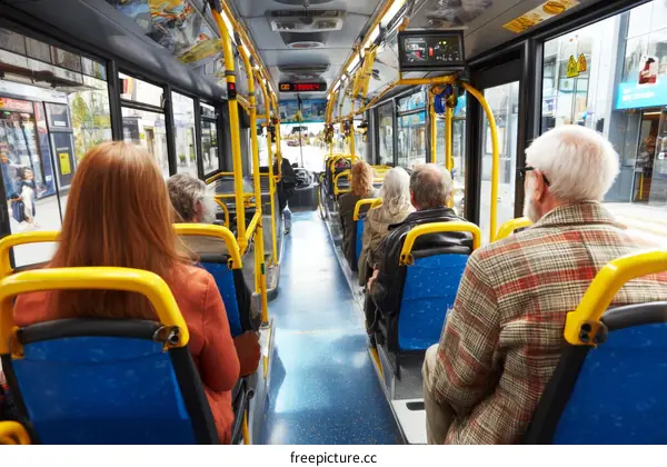 Public Bus Interior with Diverse Passengers
