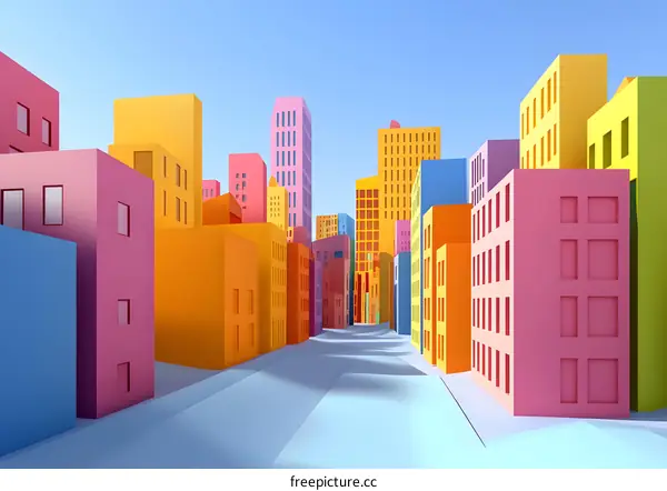 Colorful Cityscape Illustration With Geometric Shapes