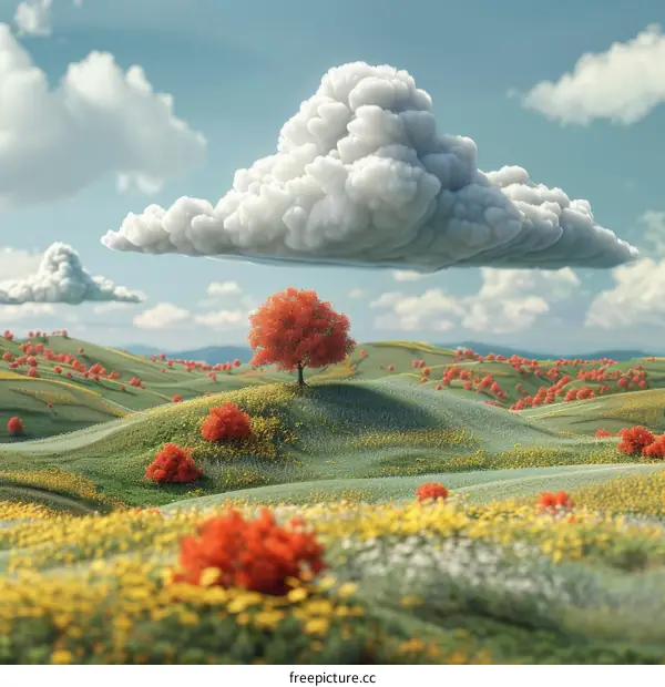 Fantastic Autumnal Landscape with a Huge Cloud