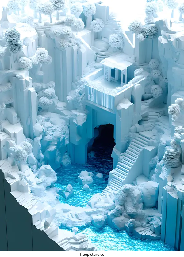 White Minimalist Architectural Design with Blue Water