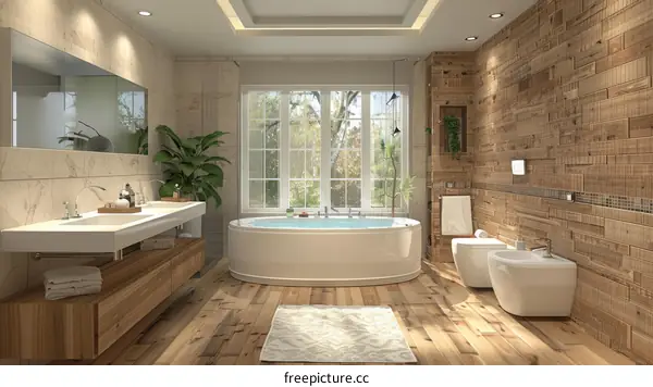 Modern Luxurious Wooden-Wall Bathroom Interior Design