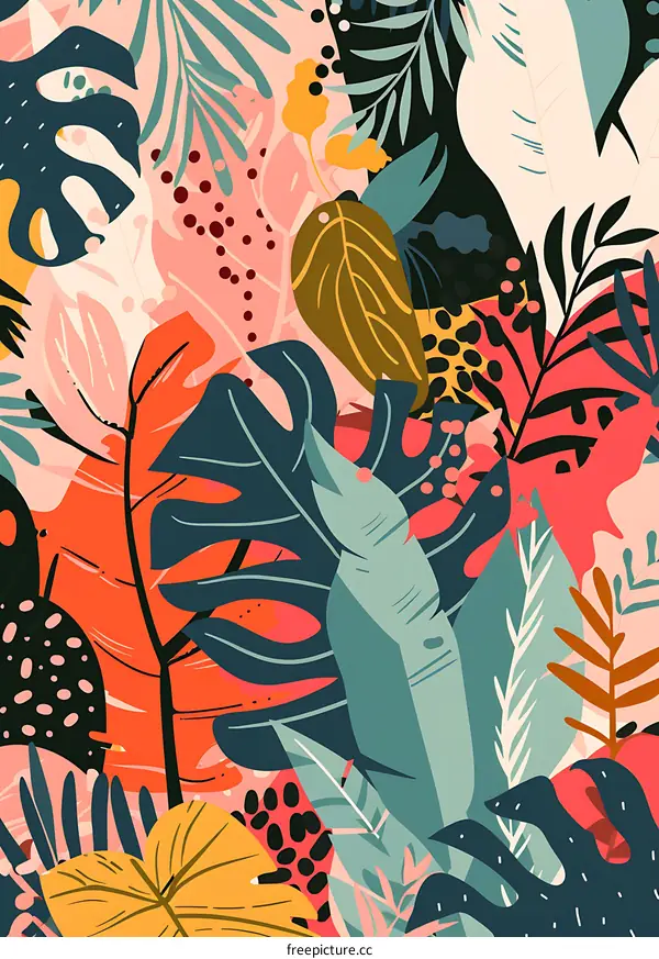 Tropical Leaves Seamless Pattern Digital Artwork