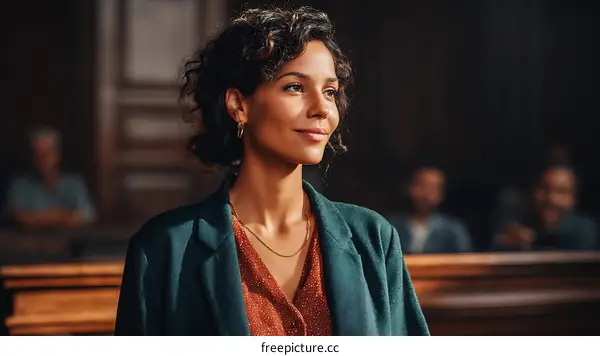 Confident Woman in a Courtroom Setting