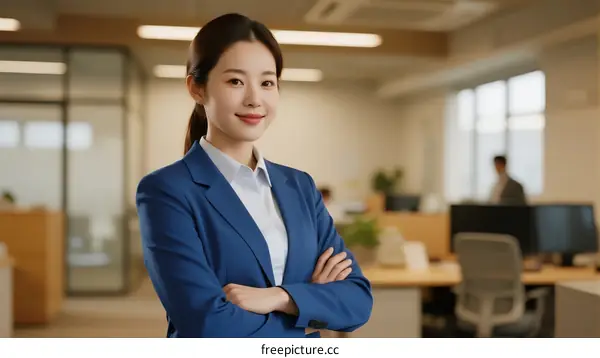 Professional Business Woman Standing with Arms Crossed in Office