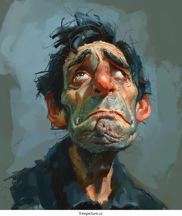 a sad man with a big nose