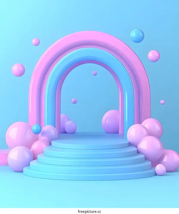 Pastel Rainbow Arch and Steps 3D Illustration