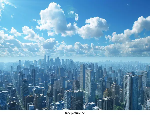 Modern City Skyline with Blue Sky and Clouds