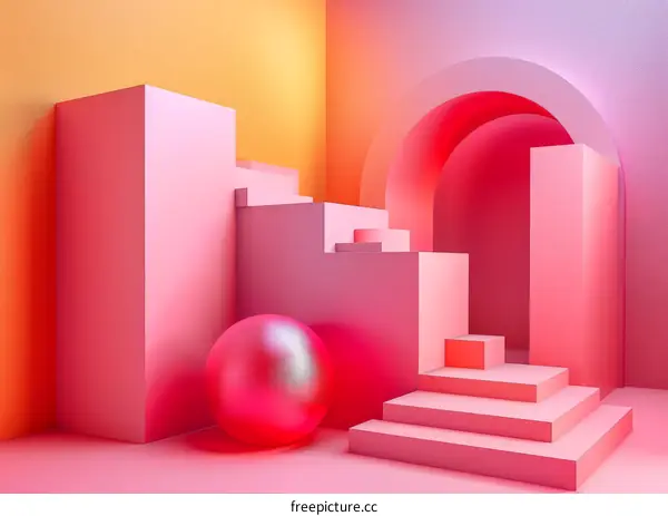 Pink and orange 3D geometric shapes composition
