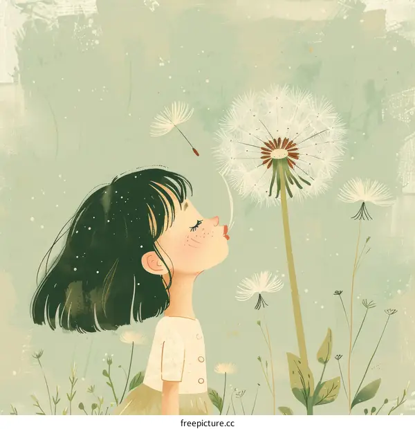 Little girl blowing dandelion flower