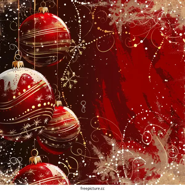 Festive Christmas Background with Red and Gold Ornaments