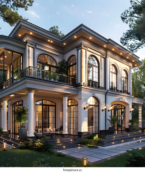 A magnificent three-story luxury villa with a swimming pool