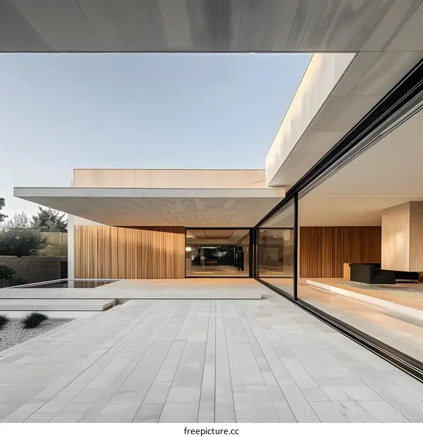 Modern Minimalist Home Exterior Design With Glass Sliding Doors and Concrete Patio