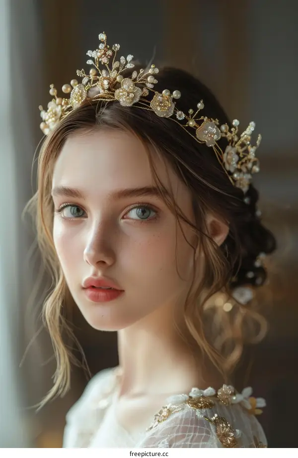 Elegant Gold Crowned Woman Portrait