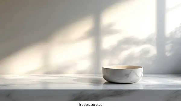 Empty Marble Bowl on Marble Surface with Soft Lighting