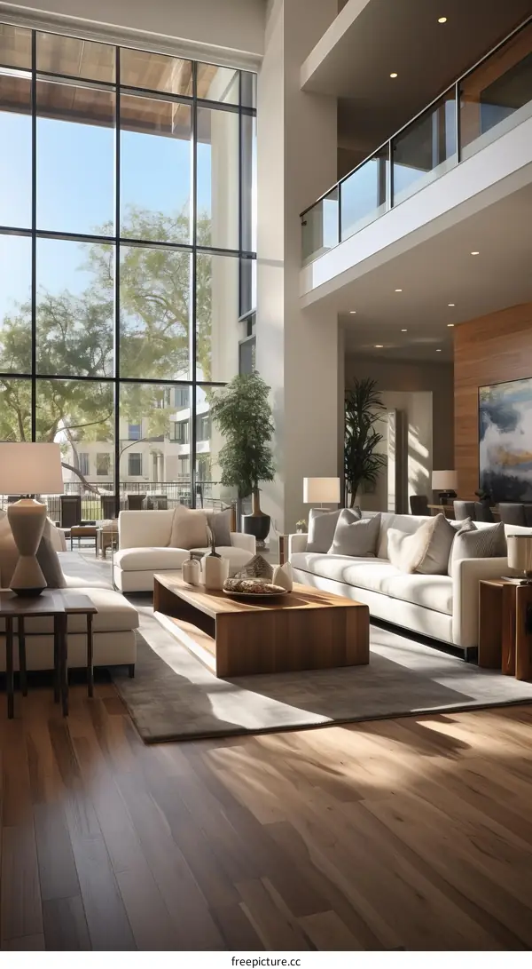 Bright and Airy Living Room With High Ceilings and Large Windows