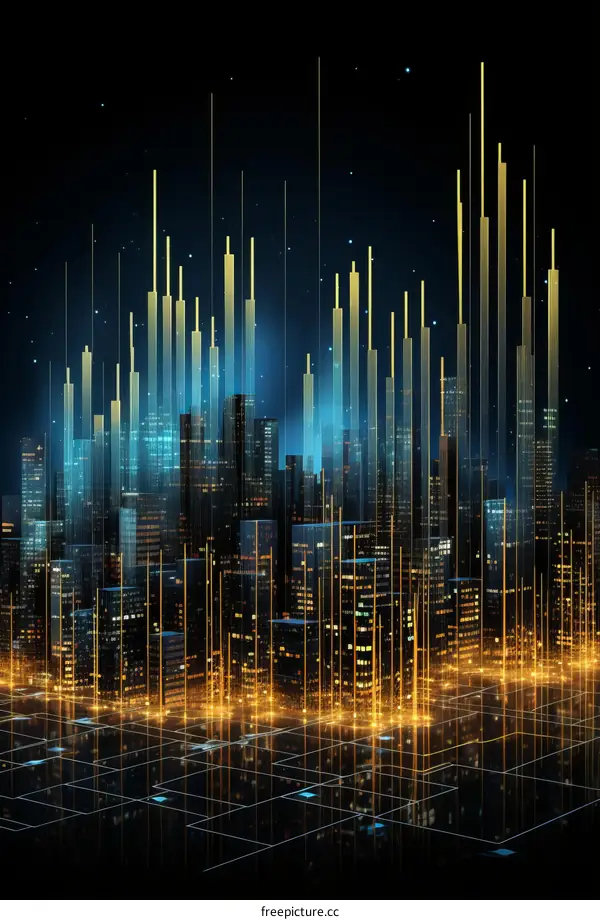 Futuristic City Center with Skyscrapers