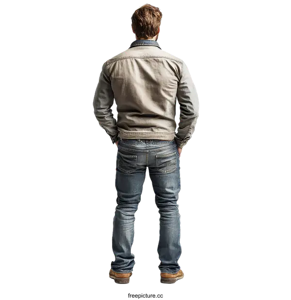 [Transparent Background PNG]Casual Man in Denim Jacket and Jeans