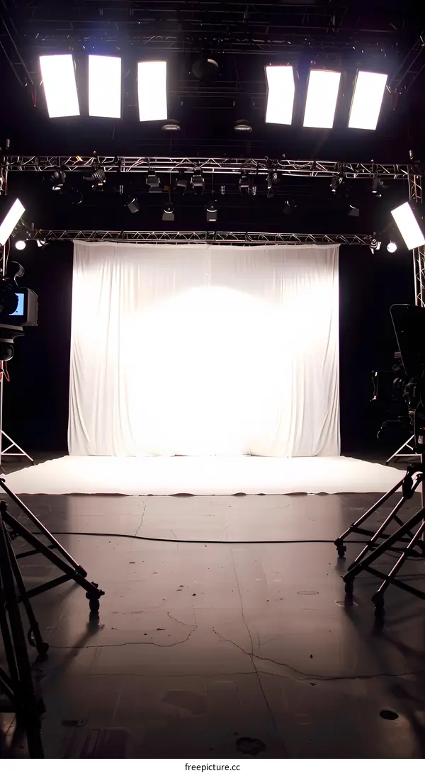White Backdrop Studio Setup With Lighting Equipment