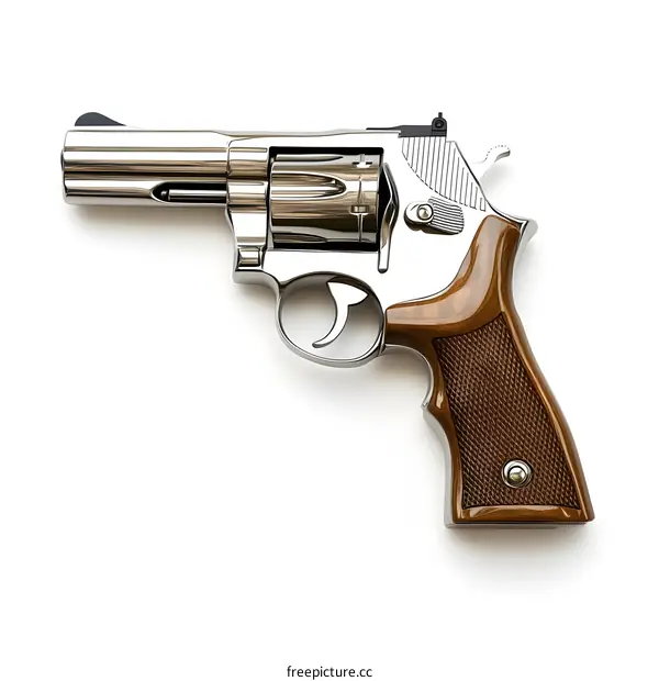 Chrome and Wood Revolver Pistol Weapon