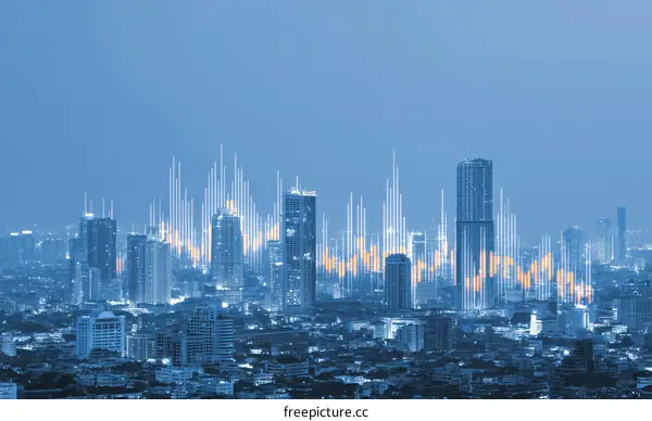 Night City Skyline with Financial Data Overlay