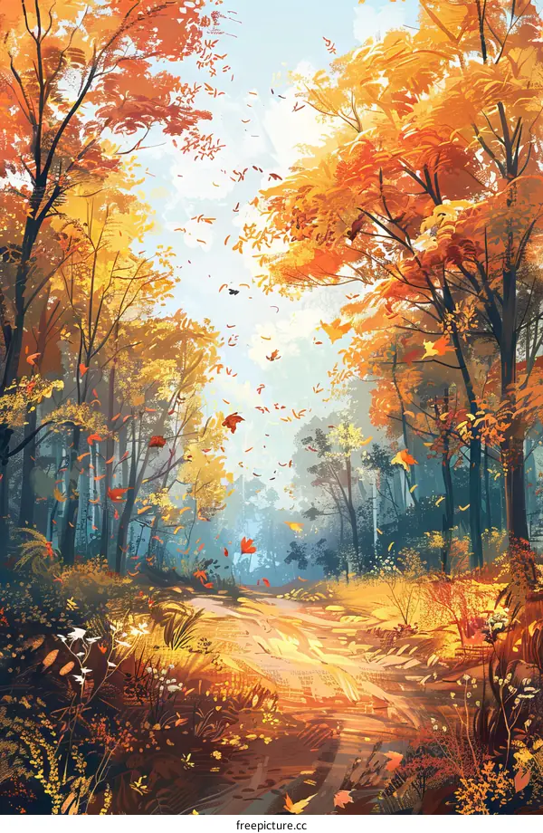 Golden Autumn Forest Path