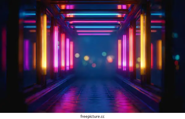 Neon Light Alleyway Futuristic Corridor