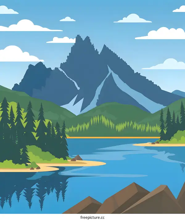 Mountain Lake Landscape Illustration