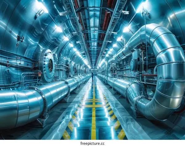 Modern Large Hadron Collider Tunnel Interior View
