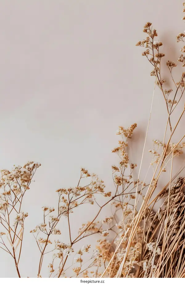 Dried Flowers and Branches on White Background