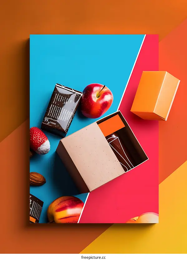 Fruit and Chocolate Packaging Design with Colorful Background