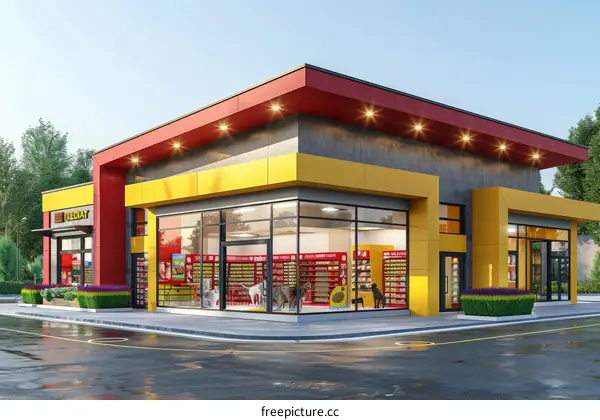 modern exterior design of a pet store with large glass windows